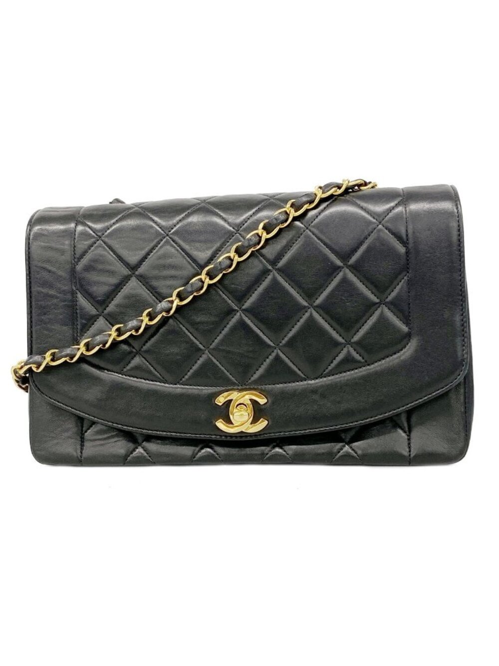 Chanel Shoulder Bag Diana Lambskin Black Gold